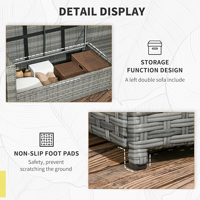 Outsunny Wicker Outdoor Patio Furniture Set, L-Shaped 7 Piece Outdoor Dining - Image 6