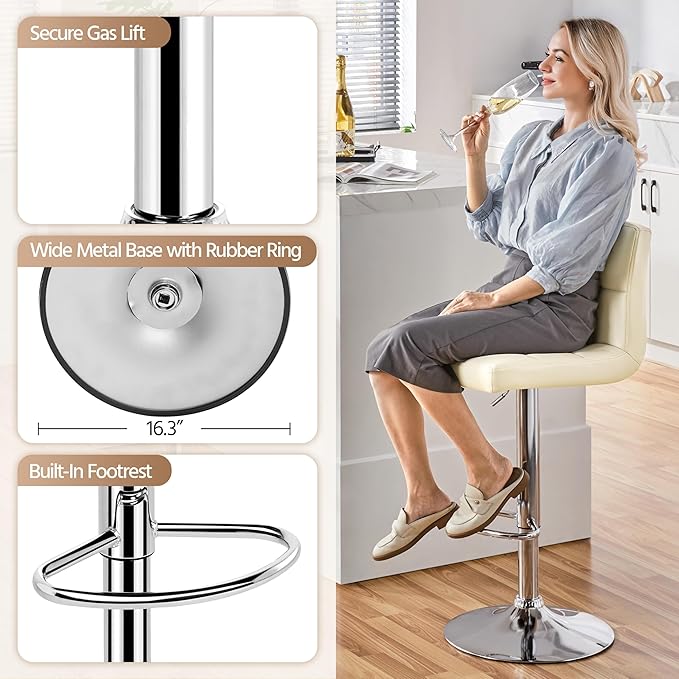 Yaheetech Bar Stools Set of 4, PU Leather Swivel Barstools, Height Adjustable - Image 7
