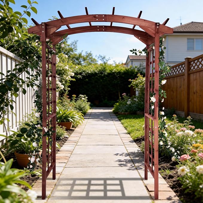 85 in Wooden Garden Arbor, Solid Fir Wood Trellis - Image 5