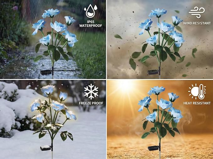 Solar Garden Rose Lights by FANCYPOP, 2 Pack Most Realistic 12 LED Flower Stake - Image 7