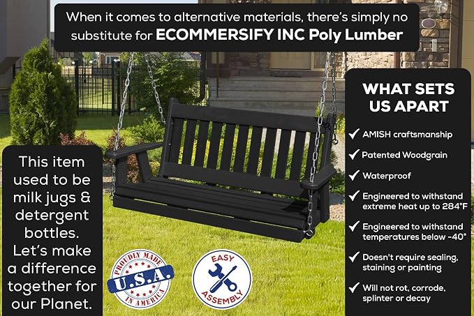 Poly Lumber Wood 4FT Mission Porch Swing Amish Craftsmandship Made in USA HDPE - Image 3