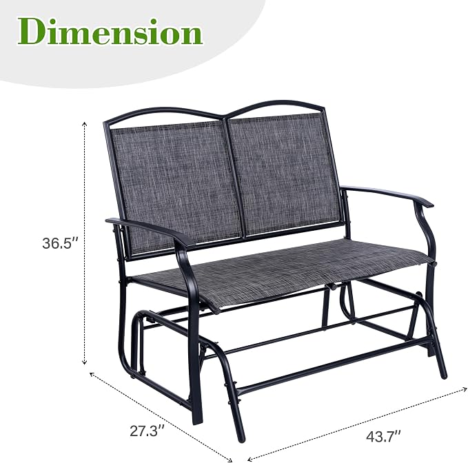 Backyard Expressions 2-Person Outdoor Glider Bench, Patio Double Swing Rocking - Image 3