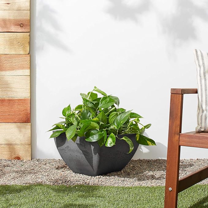 PSW Pot Collection 12x6 inch Plastic/Stone/Wood Composite Square Planter – No - Image 5