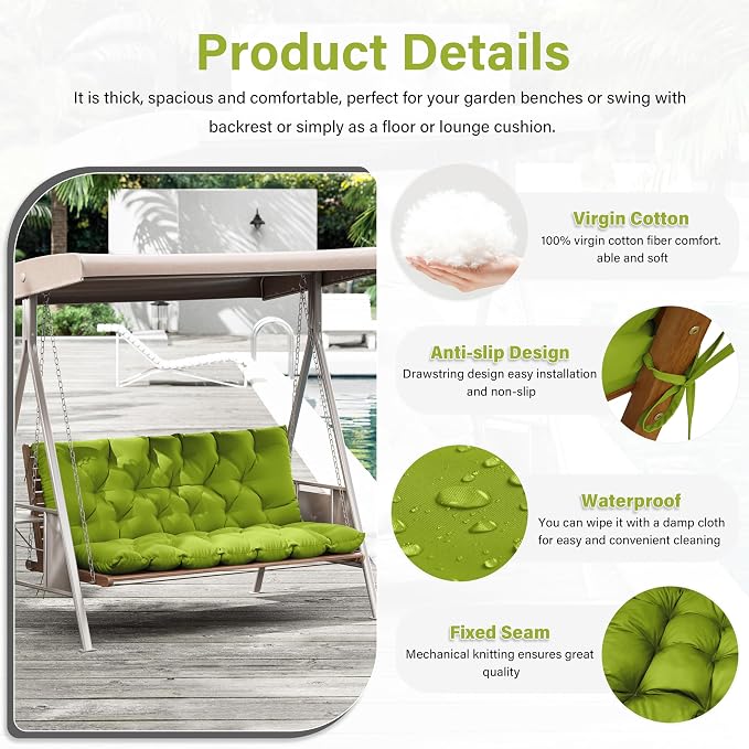 Porch Swing Cushion with Backrest, Waterproof Bench Cushion - Image 3