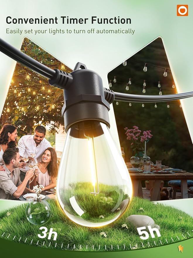 addlon 100FT LED Outdoor String Lights, Remote Dimmable Patio Lights - Image 3