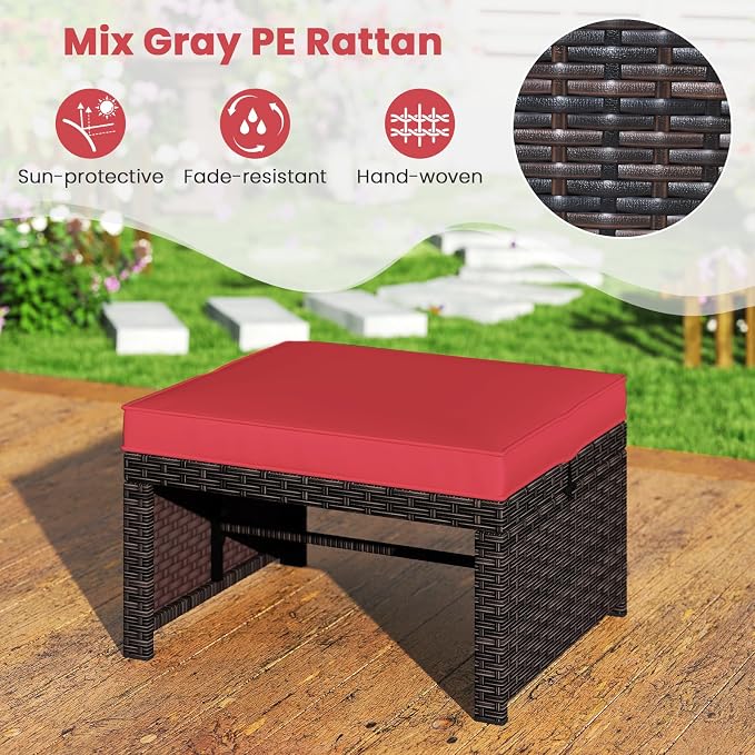Tangkula 2 Pieces Patio PE Rattan Ottomans, Poolside and Yard - Image 5