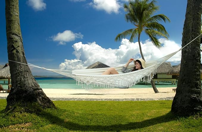 Double Boho Macrame Hammock Cotton Canvas Portable Replacement Hammock 440lbs - Image 3