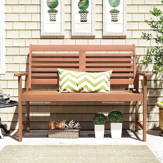 Tangkula Wood Outdoor Bench, 2-Person Patio Bench - Image 2
