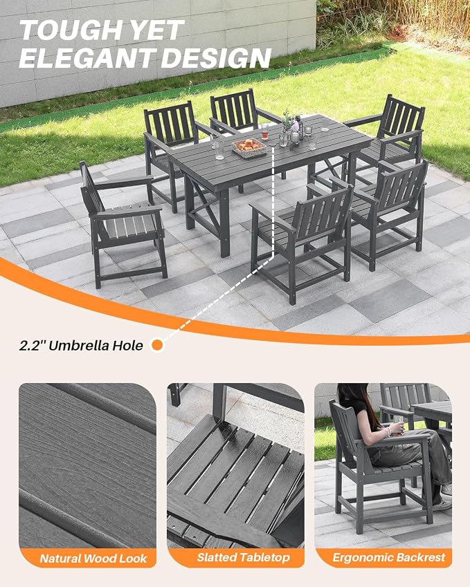 7 Pieces HDPE Outdoor Dining Set, Patio Dining Set - Image 8