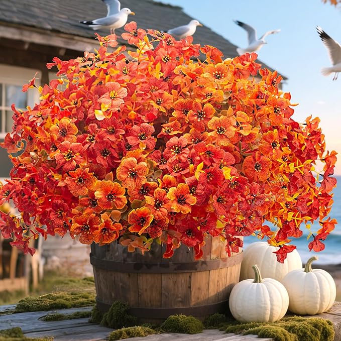 20 Bundles UV Resistant Artificial Fall Flowers Outdoor by Grunyia