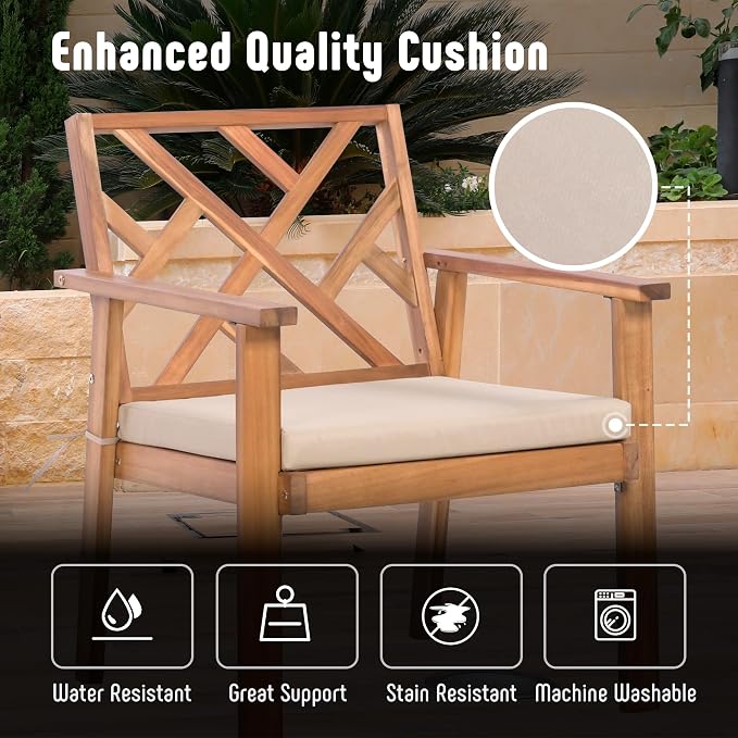 3 Piece Outdoor Patio Furniture Set, Wooden Conversation Patio Set - Image 2