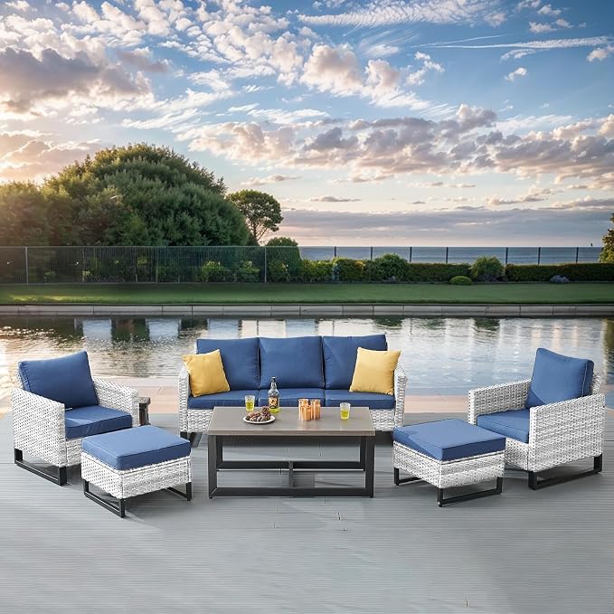 Belord 6 Piece Outdoor Furniture Patio Wicker Sofa Set, Oversize Outdoor Dining - Image 3