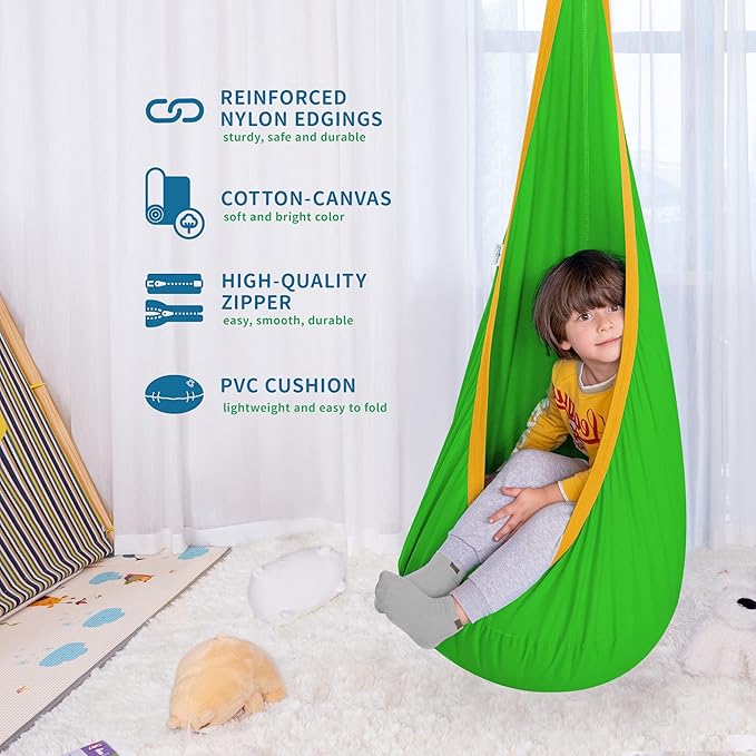 OUTREE Kids Pod Swing Seat, Cotton Child Hammock Swing Chair, Sensory Swing - Image 3