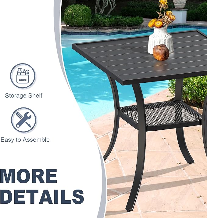 VICLLAX Patio Dining Table, Metal Outdoor Bistro Table 28" Square Table - Image 6