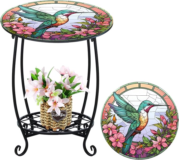 Outdoor Side Table Round Small Mosaic Patio Accent Indoor End Plant Coffee Tea by Cinnvoice