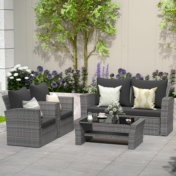 Solaste 4 Piece Outdoor Patio Furniture Set, Outdoor Sectional Sofa - Image 7