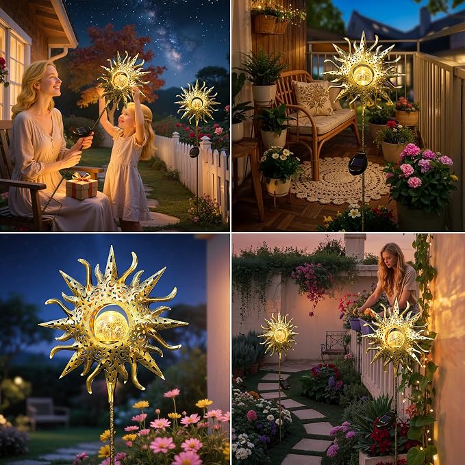TAKE ME Sun Solar Lights Outdoor Waterproof Metal Garden Stakes - Image 3
