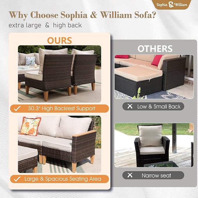 Sophia & William Outdoor Patio Furniture Set High Back Wicker Sofa Chairs - Image 6
