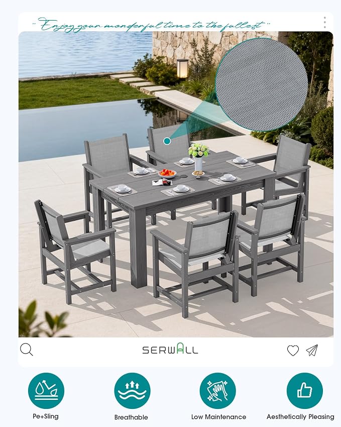 SERWALL 7 Piece Outdoor Dining Table Sets - Image 6