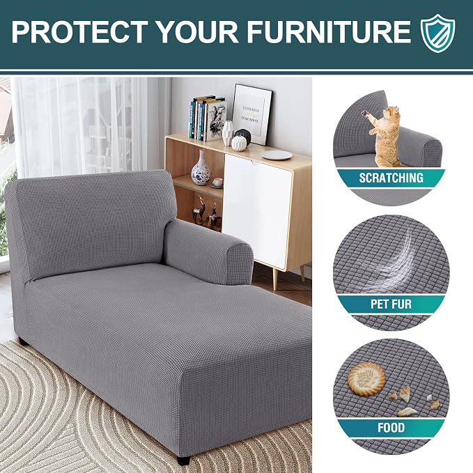 FantasDecor Right Chaise Lounge Cover Stretch Chair Lattice Slipcover - Image 5