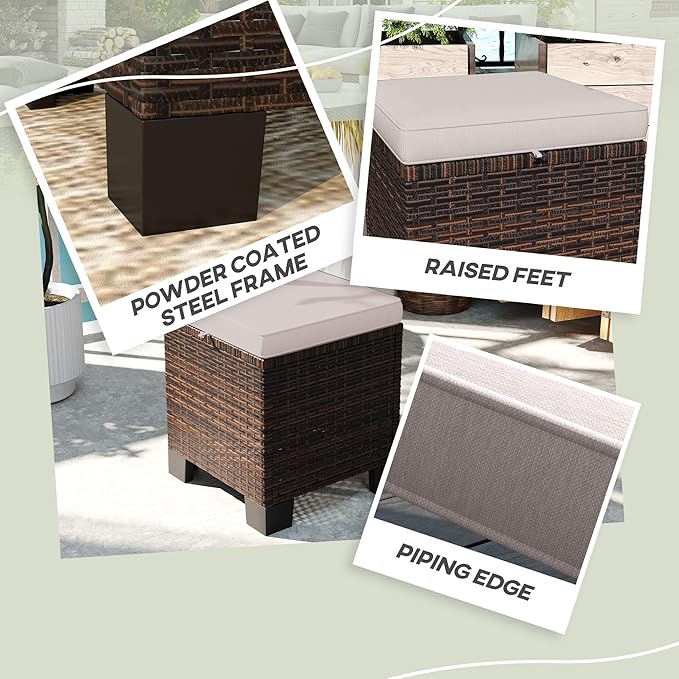 Outsunny 2 Pieces Outdoor Patio Ottomans, All Weather Wicker Outdoor Footstools - Image 6
