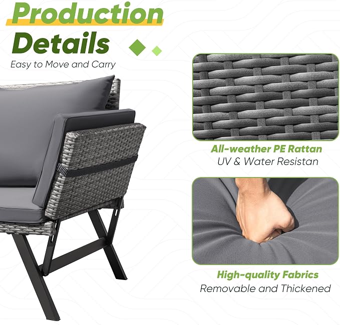 Greesum Outdoor Sofa, Woven Rattan Patio Furniture, Convertible Daybed or - Image 7