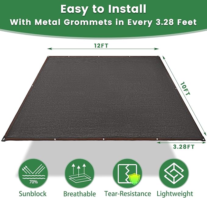 70% Shade Cloth, 10FTx12FT HDPE Mesh Tarp - Image 3