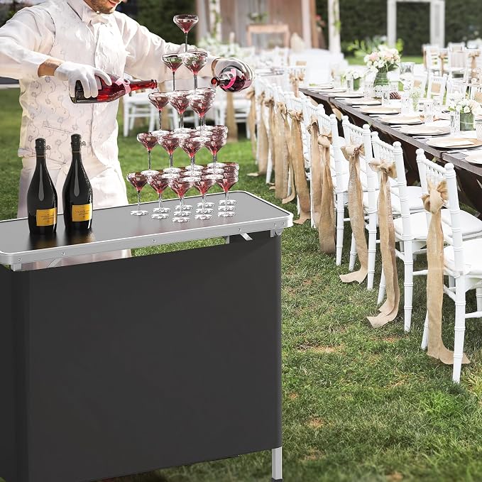 VINGLI Portable Bar Table, 2-Tier Shelves, Mobile Bar Table - Image 2