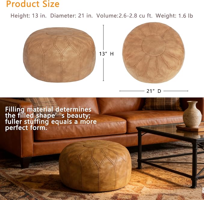 Thgonwid Unstuffed Moroccan Faux Leather Pouf Ottoman - Image 3