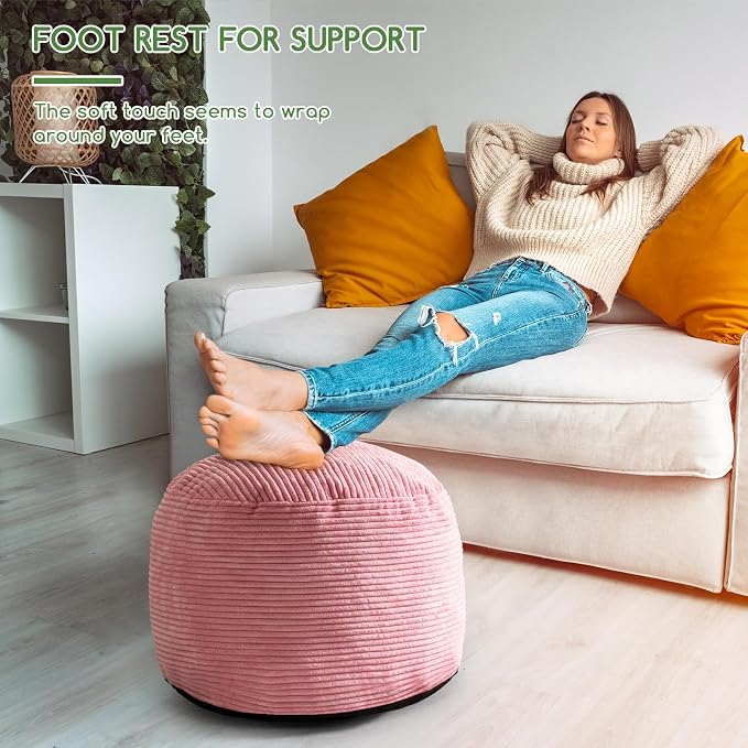 HIGOGOGO Round Stuffed Pouf Ottoman, Corduroy Poufs - Image 5