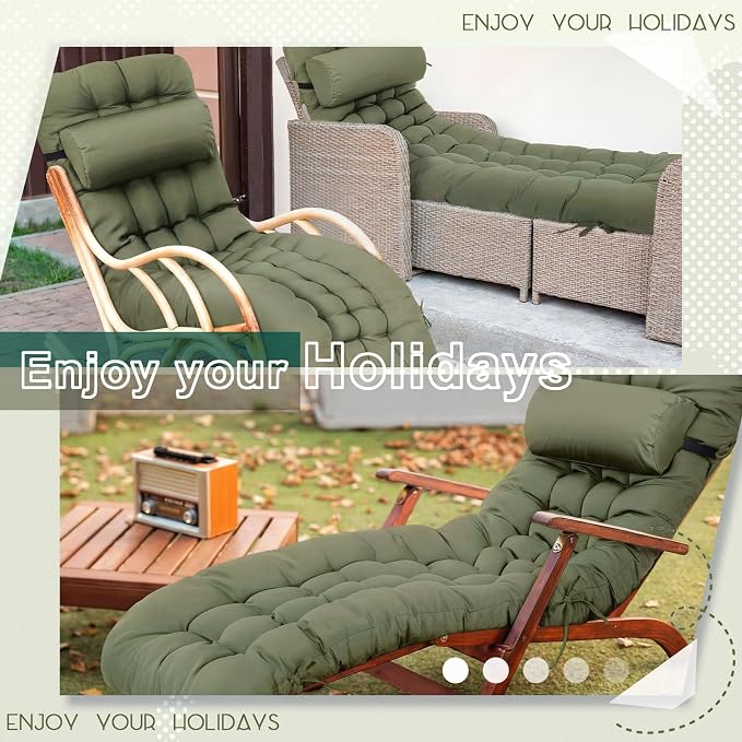 Tudomro 2 Pcs Olive Green 66'' Outdoor Chaise Lounge Cushion Waterproof Patio - Image 7