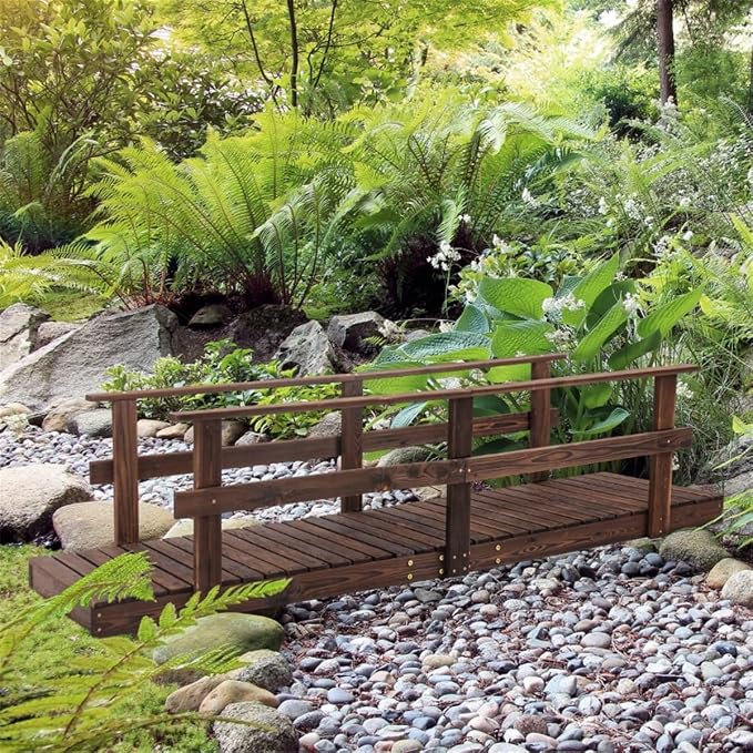 7FT Wooden Garden Bridge with Handrails, Decorative Landscape Footbridge by Unknown