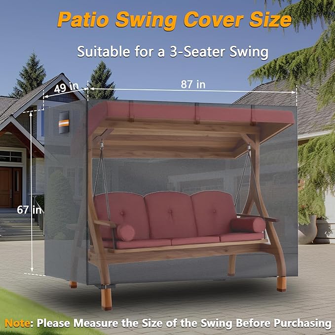 Outdoor Swing Cover, 3 Triple Seater 420D Waterproof Patio Porch Swing Cover - Image 3