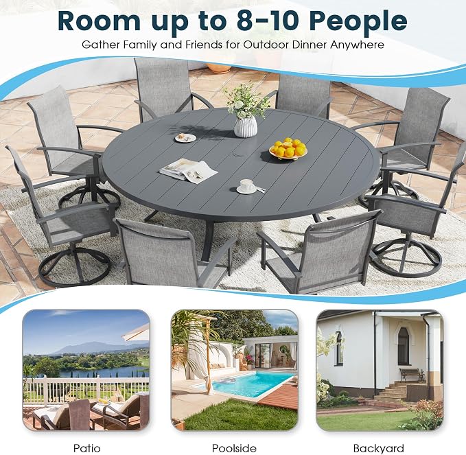 Patio Dining Table for 8-10, Round Metal Outdoor Table - Image 6