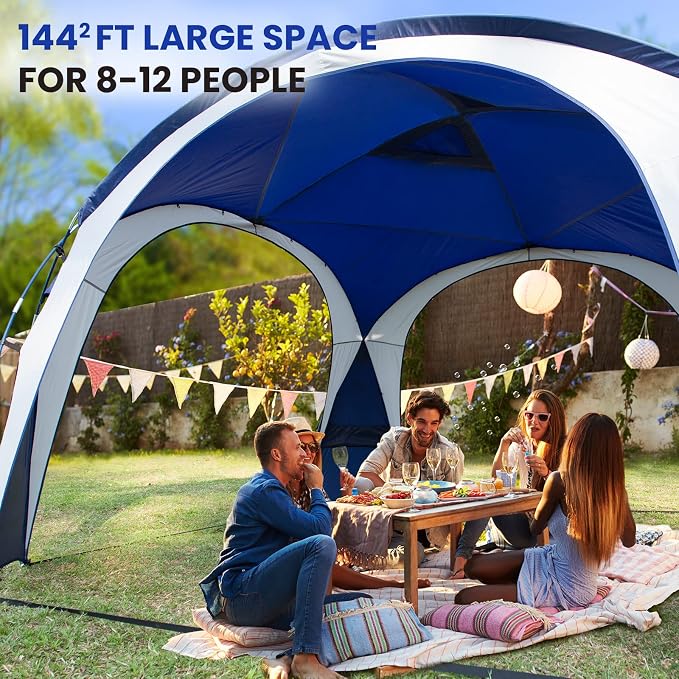 Large Beach Canopy Tent UPF 50+ 12x12 ft Waterproof & Rainproof Dome Sun Shelter - Image 3