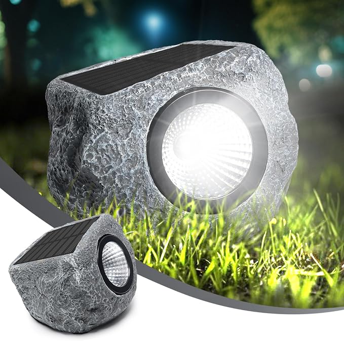 Solar Rock Lights Outdoor 1 Pack, Bright Solar Spotlights Outdoor Waterproof by Timeflies