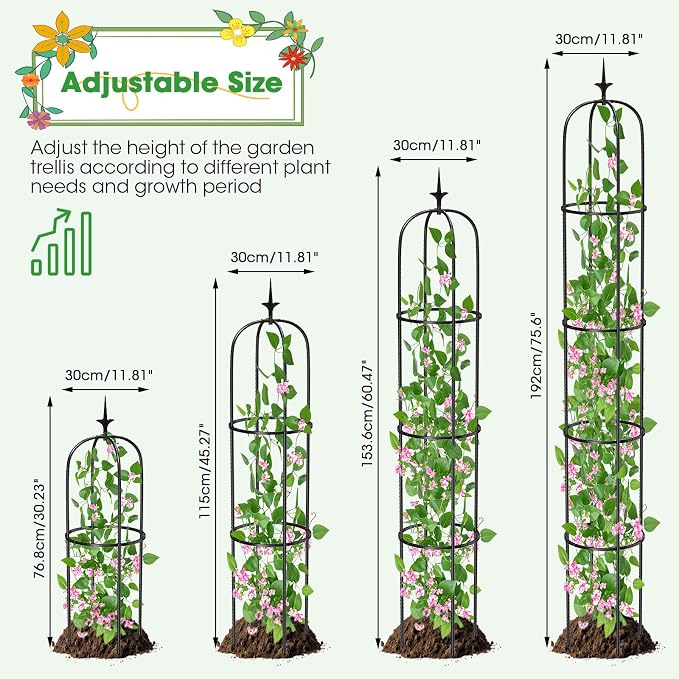 Tower Obelisk Garden Trellis for Climbing Plant，6.3FT/75.6" Rustproof Metal - Image 3