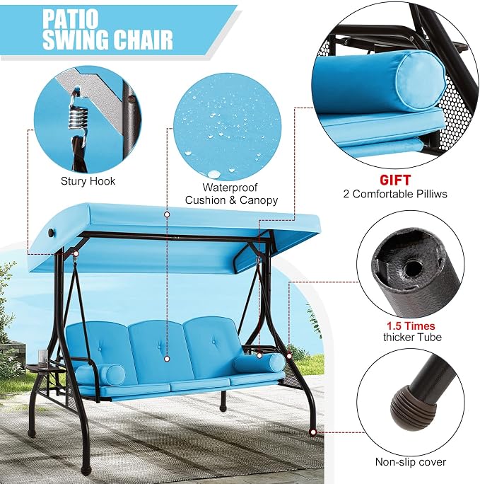 GYUTEI 3-Seat Outdoor Patio Swing - Image 6