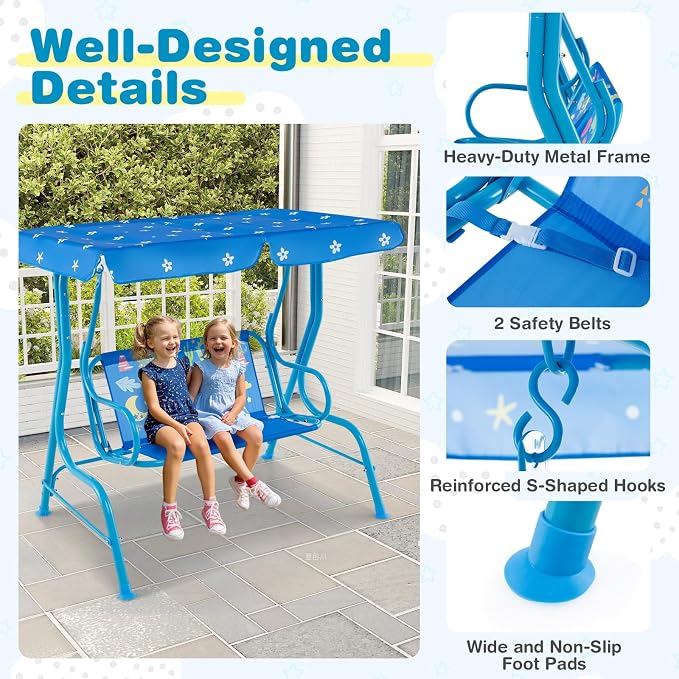 Costzon Kids Porch Swing, All-Weather Patio Swing Bench Hammock w/Adjustable - Image 5