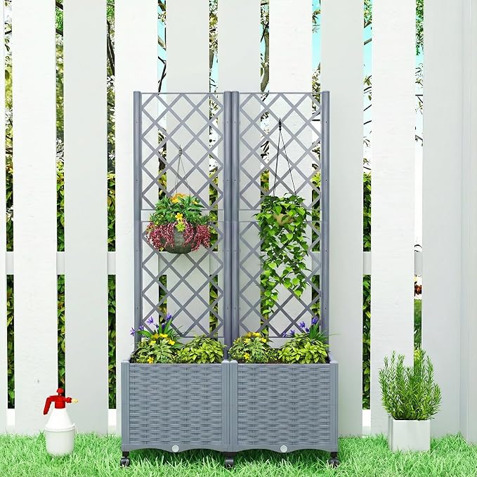 Outsunny Planter Box with Trellis, Self Watering Raised Garden Bed with - Image 8