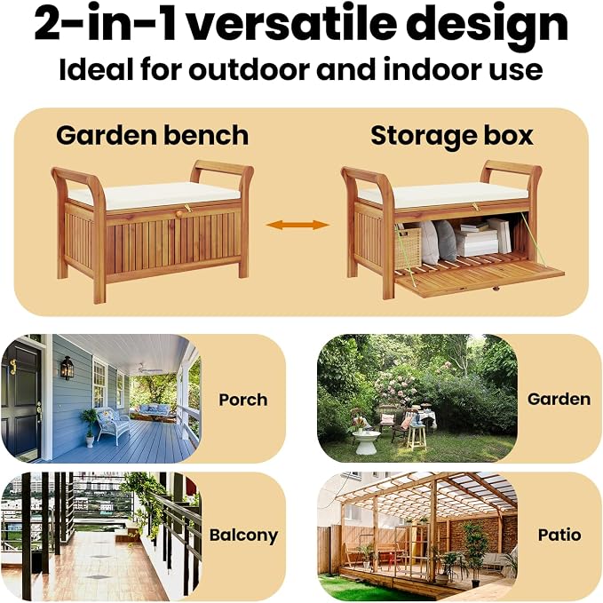 vidaXL Garden Storage Bench, Solid Acacia Wood, Classic Outdoor Design - Image 9