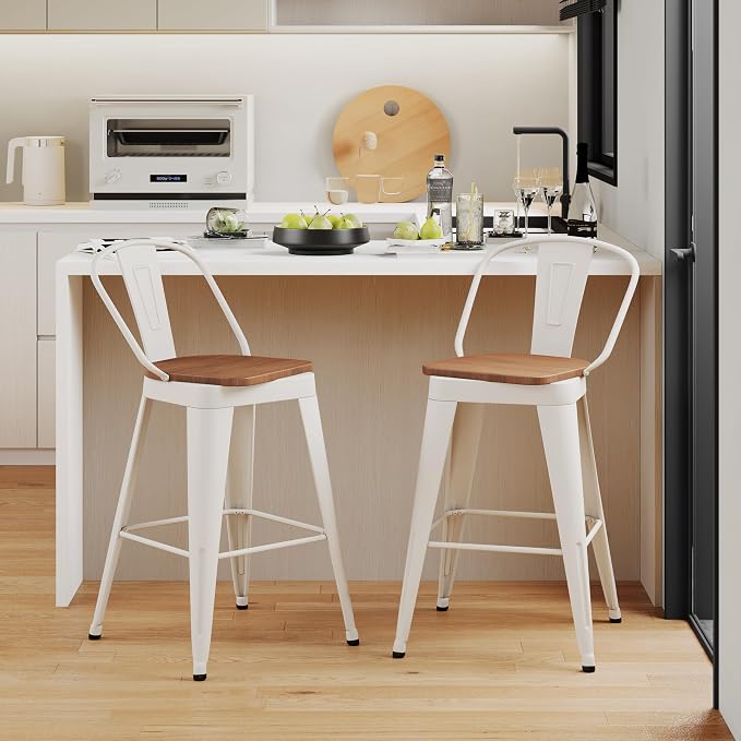 Aklaus Swivel Metal Bar Stools 26 inch Swivel Counter Height Barstools Set of 2 - Image 9