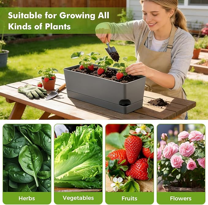 2 Pack Rectangle Self Watering Pots - Image 7