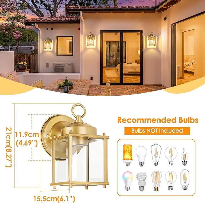 Outdoor Wall Lantern, Exterior Waterproof Wall Sconce Light Fixtures, 2 Pack - Image 2
