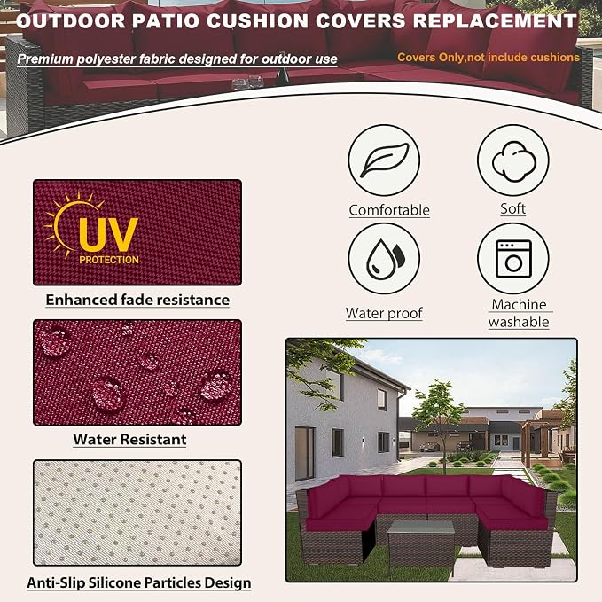 Outdoor Cushions Covers for Patio Furniture, Patio Cushion Covers Replacement - Image 3
