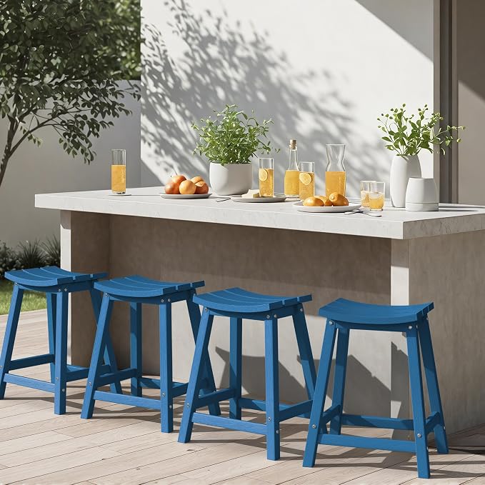 Ciokea 4 Set 24" Outdoor Bar Stools Heavy Duty HDPE Counter Height Bar Stools by CIOKEA