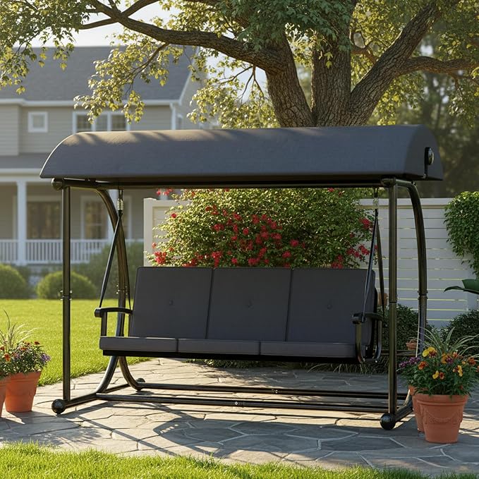 Patio Swing with Canopy, Outdoor Swinging with Stand, Backyard Swings - Image 7