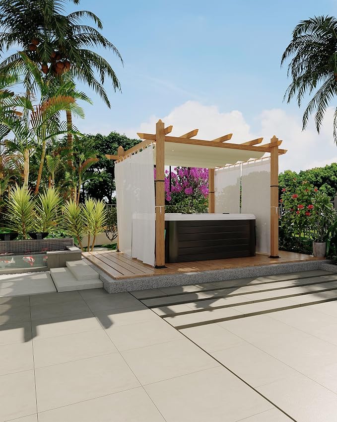 10x10 Ft Outdoor Pergola with Retractable Canopy Metal Gazebo Imitation - Image 7