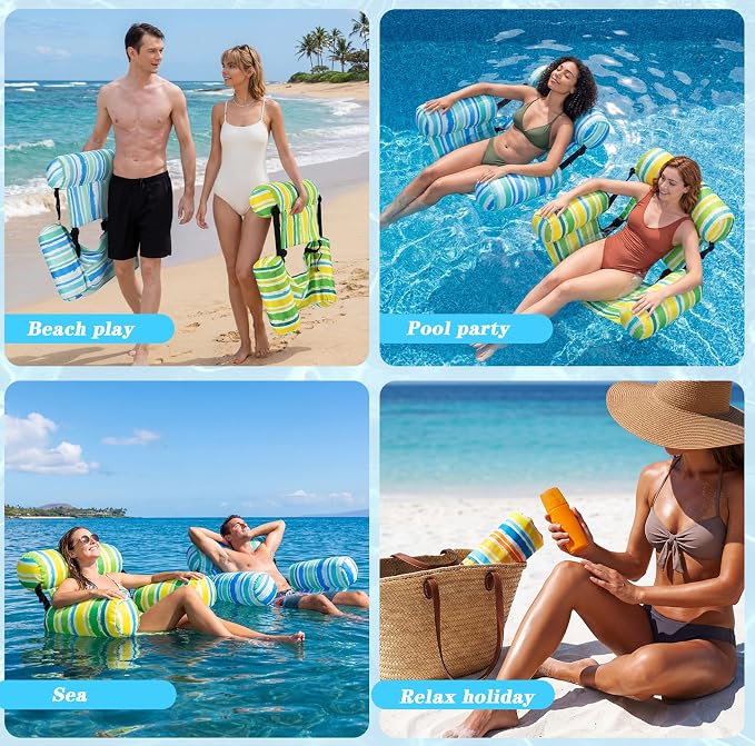 2 Pack Inflatable Pool Float for Adult Adjustable Hammock Float Chair Fabric - Image 7