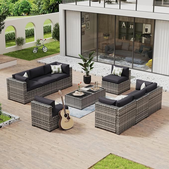 Aoxun 10 Piece Patio Furniture Set Wicker Rattan Patio Conversation Set Outdoor by Aoxun